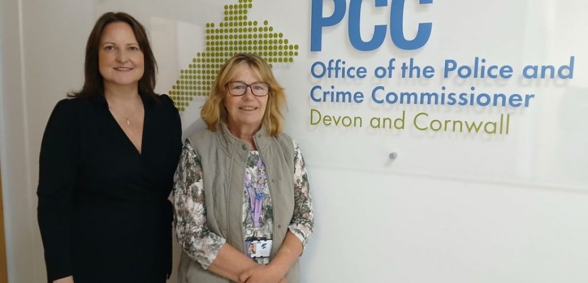 Police and Crime Commissioner Alison Hernandez, left, and Restitute CEO anf founder Cath Pickles stood in front of an OPCC sign